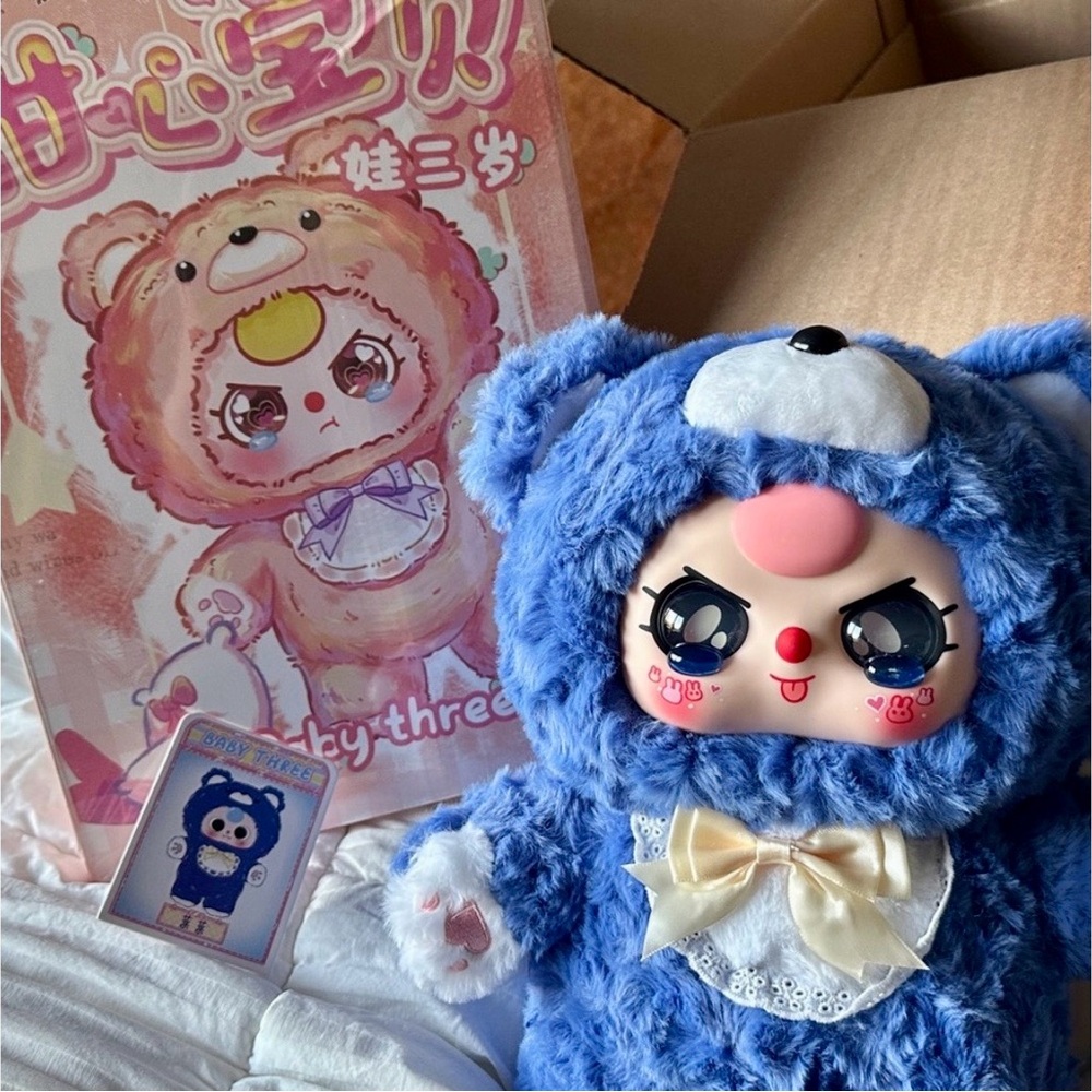 Pop Mart  BABY THREE        Cute Blue Bear with Bow and tear eyes